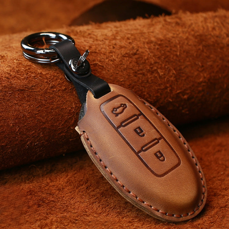 For Nissan Car Cowhide Leather Key Protective Cover Key Case, Three Keys Tailgate Version (Brown) - Car Key Cases by PMC Jewellery | Online Shopping South Africa | PMC Jewellery | Buy Now Pay Later Mobicred