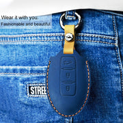 For Nissan Car Cowhide Leather Key Protective Cover Key Case, Four Keys Version (Blue)