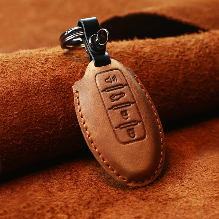 For Nissan Car Cowhide Leather Key Protective Cover Key Case, Four Keys Version (Brown)