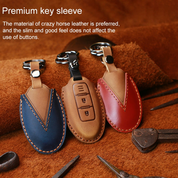 For Nissan Car Cowhide Leather Key Protective Cover Key Case, Four Keys Version (Brown)