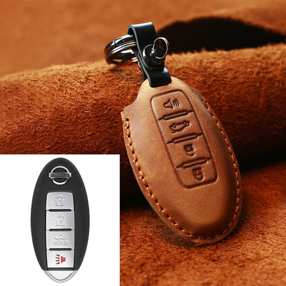 For Nissan Car Cowhide Leather Key Protective Cover Key Case, Four Keys Version (Brown)