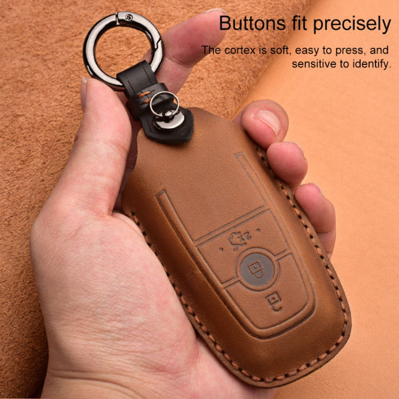 For Ford Car Cowhide Leather Key Protective Cover Key Case, Three Keys Version (Red)