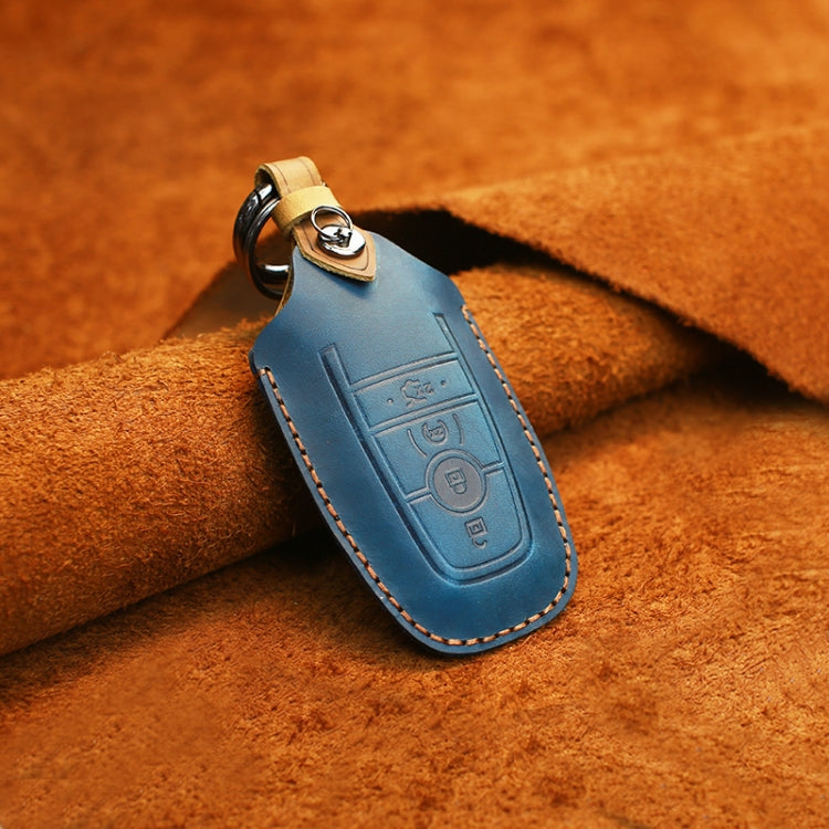 For Ford Car Cowhide Leather Key Protective Cover Key Case, Four Keys Version (Blue) - Car Key Cases by PMC Jewellery | Online Shopping South Africa | PMC Jewellery | Buy Now Pay Later Mobicred