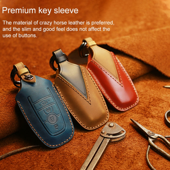 For Ford Car Cowhide Leather Key Protective Cover Key Case, Four Keys Version (Red)