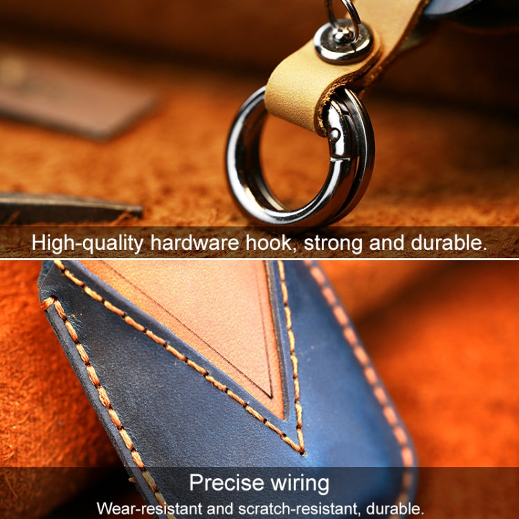 For BMW Old Style Car Cowhide Leather Key Protective Cover Key Case, Two Keys Version (Blue)