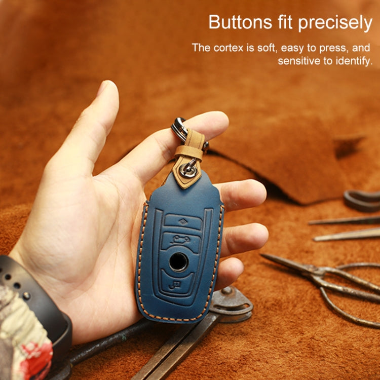 For BMW Old Style Car Cowhide Leather Key Protective Cover Key Case, Two Keys Version (Blue) - Car Key Cases by PMC TechLife | Online Shopping South Africa | PMC TechLife | Buy Now Pay Later Mobicred