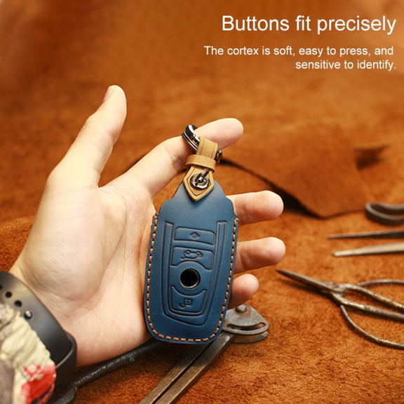 For BMW Old Style Car Cowhide Leather Key Protective Cover Key Case, Two Keys Version (Red)