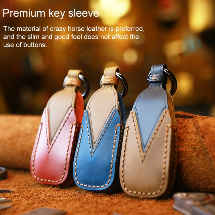 For Mercedes-Benz New Style Car Cowhide Leather Key Protective Cover Key Case (Blue) - Car Key Cases by PMC TechLife | Online Shopping South Africa | PMC TechLife | Buy Now Pay Later Mobicred