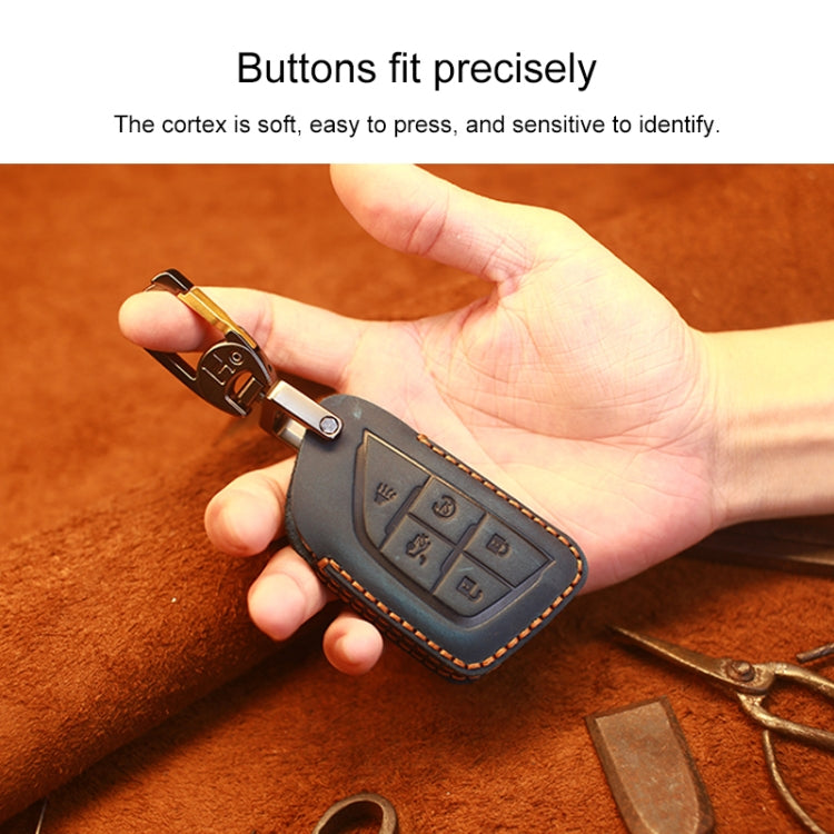 For Cadillac New Style Car Cowhide Leather Key Protective Cover Key Case (Blue) - Car Key Cases by PMC TechLife | Online Shopping South Africa | PMC TechLife | Buy Now Pay Later Mobicred