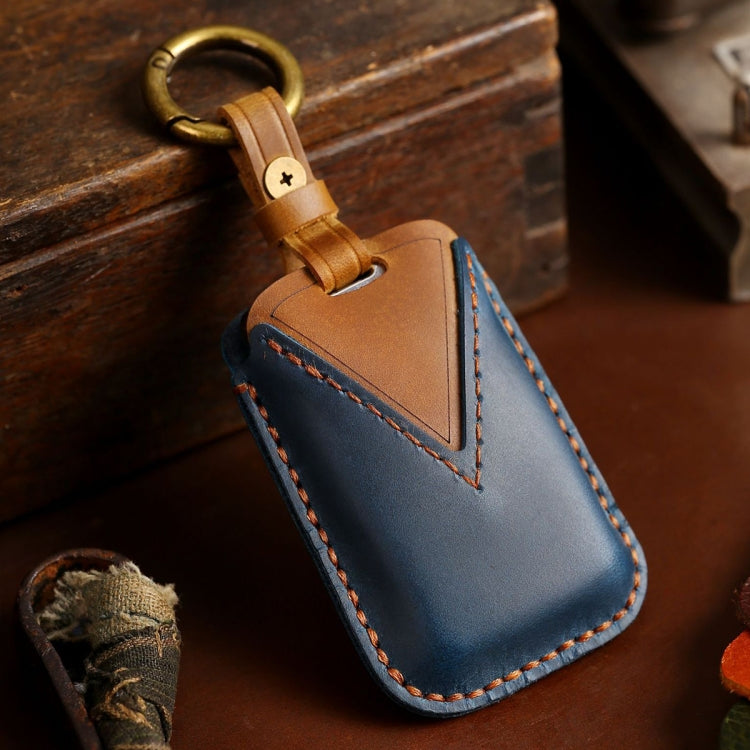 For Land Rover Car Cowhide Leather Key Protective Cover Key Case (Blue) - Car Key Cases by PMC TechLife | Online Shopping South Africa | PMC TechLife | Buy Now Pay Later Mobicred