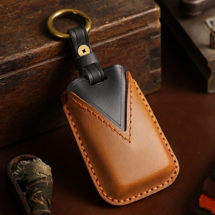 For Land Rover Car Cowhide Leather Key Protective Cover Key Case (Brown) - Car Key Cases by PMC TechLife | Online Shopping South Africa | PMC TechLife | Buy Now Pay Later Mobicred