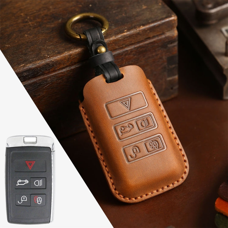For Land Rover Car Cowhide Leather Key Protective Cover Key Case (Brown) - Car Key Cases by PMC TechLife | Online Shopping South Africa | PMC TechLife | Buy Now Pay Later Mobicred