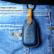 For Chevrolet Car Cowhide Leather Key Protective Cover Key Case, Four Keys Version (Blue)