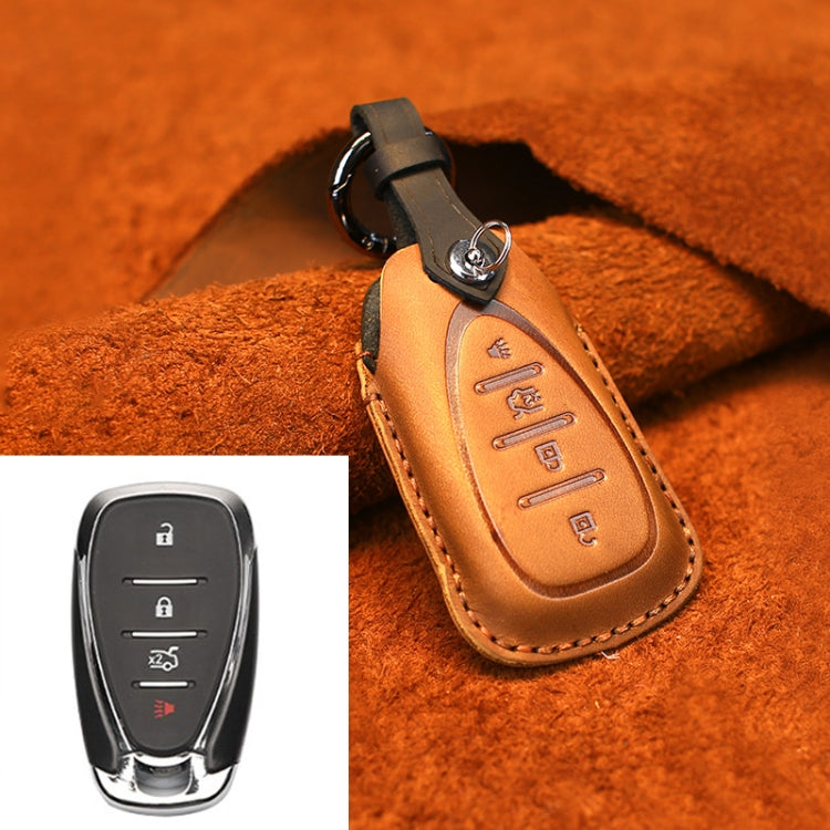 For Chevrolet Car Cowhide Leather Key Protective Cover Key Case, Four Keys Version (Brown) - Car Key Cases by PMC Jewellery | Online Shopping South Africa | PMC Jewellery | Buy Now Pay Later Mobicred