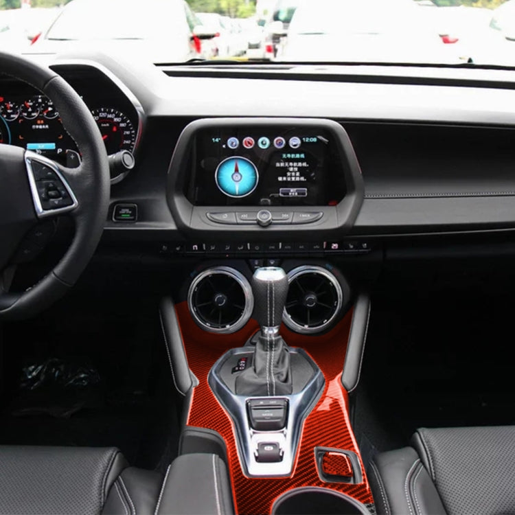 Car Carbon Fiber Center Control Gear Outside Frame Decorative Sticker for Chevrolet Camaro 2017-2019, Left Drive (Red)