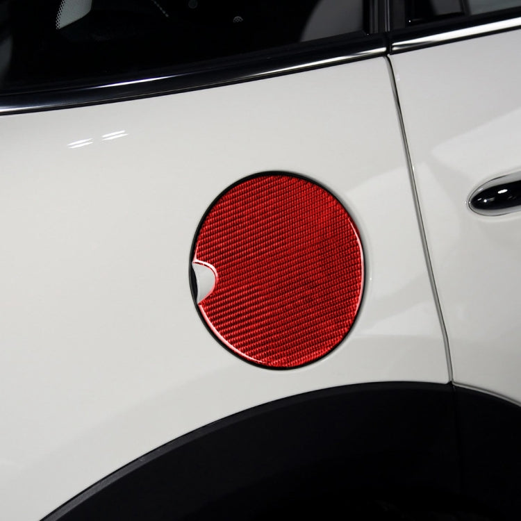 Car Carbon Fiber Fuel Tank Cap Decorative Sticker for BMW Mini, Left and Right Drive Universal (Red)