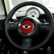 Car Carbon Fiber Steering Wheel Logo Decorative Sticker for BMW Mini Cooper Countryman F60 F55 F56, Left and Right Drive Universal (Red)
