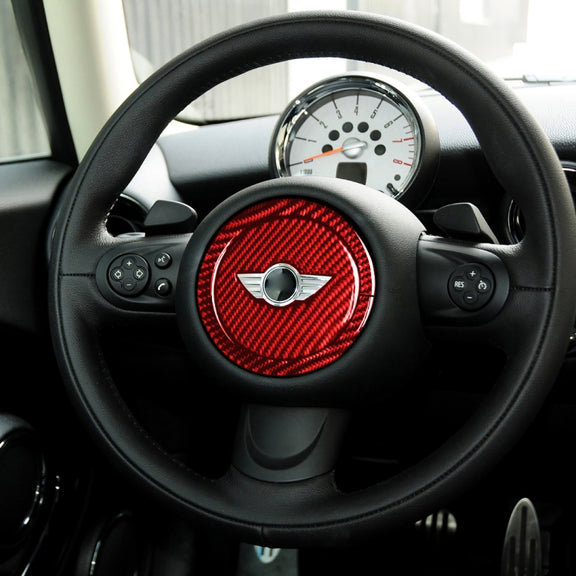 2 in 1 Car Carbon Fiber Steering Wheel Decorative Sticker for BMW Mini R55 R56 Countryman R60 Paceman R61 2007-2013, Left and Right Drive Universal(Red)