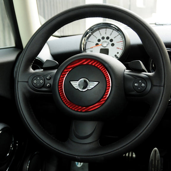 Car Carbon Fiber Steering Wheel Ring Decorative Sticker for BMW Mini R55 R56 Countryman R60 Paceman R61 2007-2013, Left and Right Drive Universal(Red)