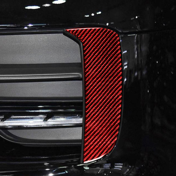 Car Carbon Fiber Daytime Running Light Decorative Sticker for Porsche Macan 2018-2021, Left and Right Drive Universal(Red)