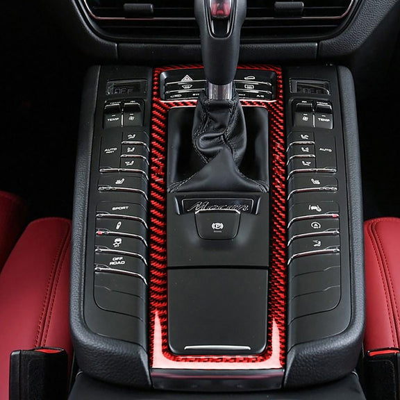 Car Carbon Fiber Gear Panel Decorative Sticker for Porsche Macan 2014-2021, Left and Right Drive Universal(Red)