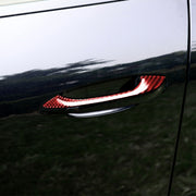 Car Carbon Fiber Outside Door Handle Decorative Sticker for Porsche Macan 2014-2021, Left and Right Drive Universal (Red)
