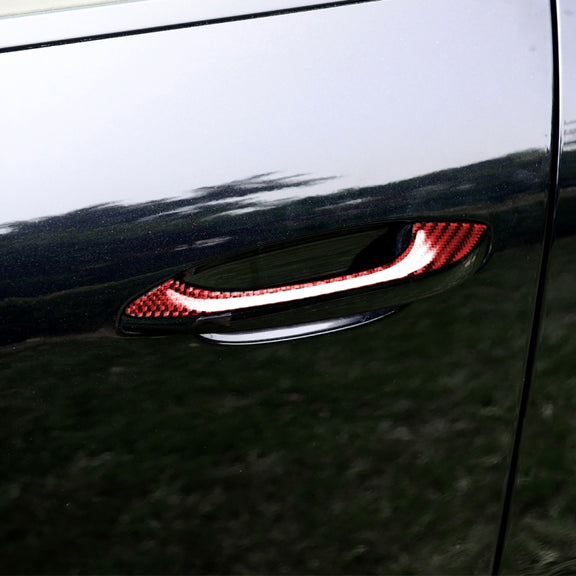 Car Carbon Fiber Outside Door Handle Decorative Sticker for Porsche Macan 2014-2021, Left and Right Drive Universal (Red)