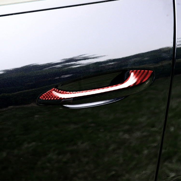 Car Carbon Fiber Outside Door Handle Decorative Sticker for Porsche Macan 2014-2021, Left and Right Drive Universal (Red)