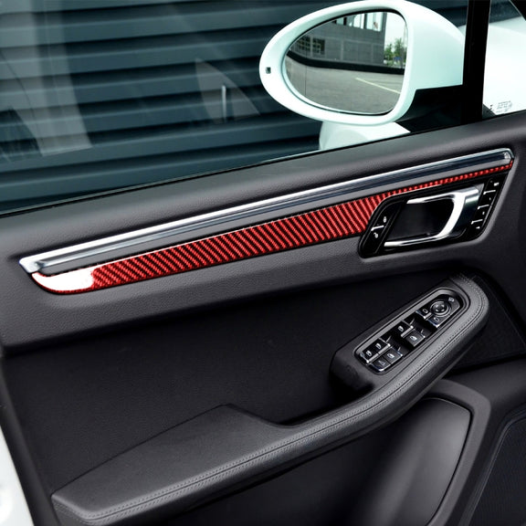 Car Carbon Fiber Door Panel Decorative Sticker for Porsche Macan 2014-2021, Left and Right Drive Universal (Red)