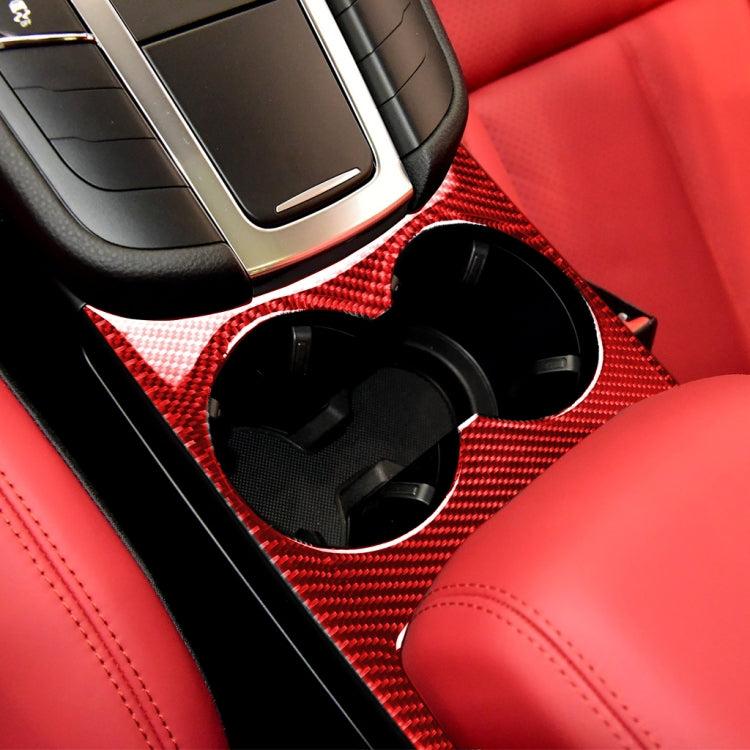 Car Carbon Fiber Water Cup Holder Panel Decorative Sticker for Porsche Macan 2014-2021, Left and Right Drive Universal (Red)