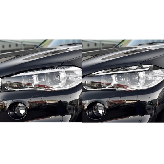 2 PCS / Set Carbon Fiber Car Lamp Eyebrow Decorative Sticker for BMW X5 / F15 2014-2018, Drop Glue Version