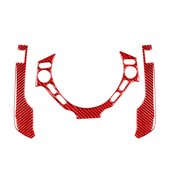 3 PCS / Set Carbon Fiber Car Dashboard Steering Wheel Buttons Decorative Sticker for Nissan GTR R35 2008-2016, Left and Right Driving Universal(Red)