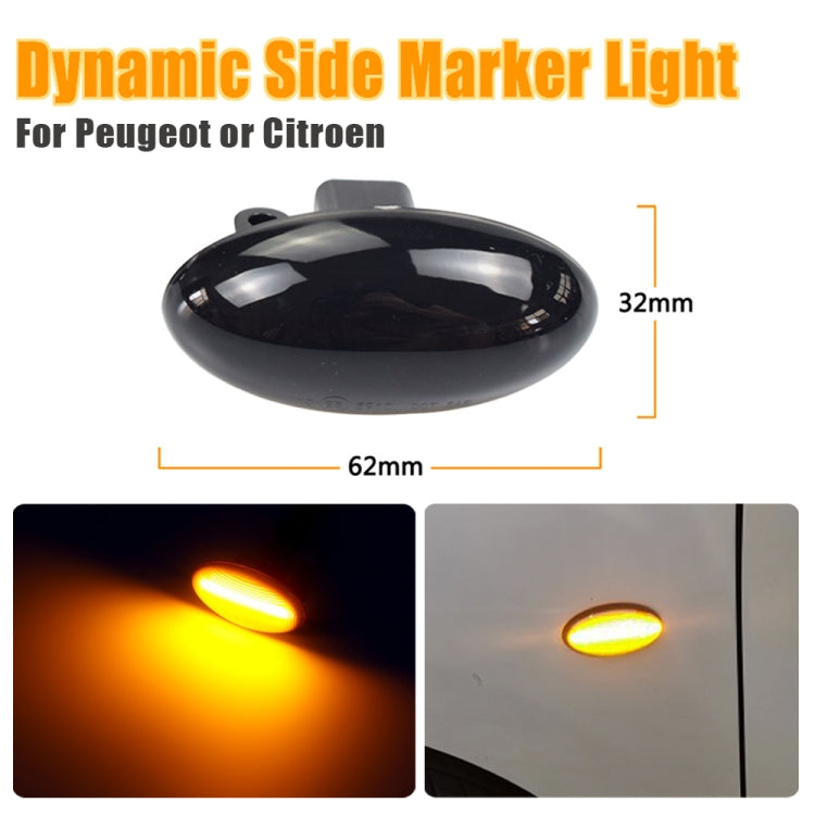 2pcs For Peugeot 1007 Car Dynamic LED Fender Side Light 817300H010 (Transparent Black)
