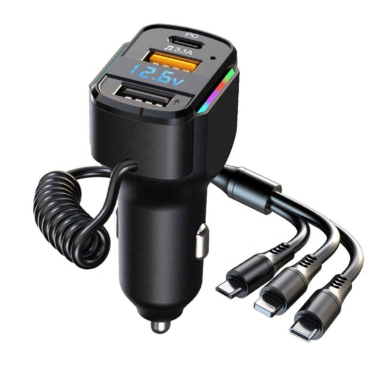 K4 Car 3 in 1 PD + USB Dual Port Fast Charger with Spring Data Cable - Car Charger by PMC TechLife | Online Shopping South Africa | PMC TechLife | Buy Now Pay Later Mobicred