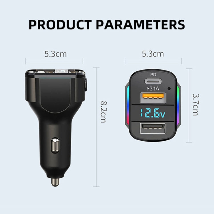 K4 Car 3 in 1 PD + USB Dual Port Fast Charger with Spring Data Cable - Car Charger by PMC TechLife | Online Shopping South Africa | PMC TechLife | Buy Now Pay Later Mobicred