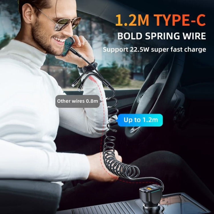 K4 Car 3 in 1 PD + USB Dual Port Fast Charger with Spring Data Cable - Car Charger by PMC TechLife | Online Shopping South Africa | PMC TechLife | Buy Now Pay Later Mobicred