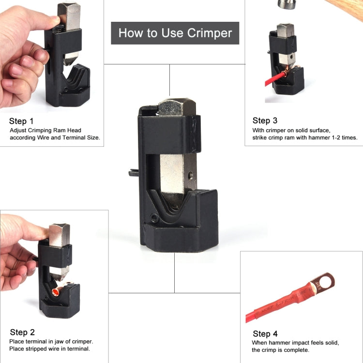 Car Battery Cable Hammer Crimper Hammer Lug Crimper Tool Pliers with T2 Copper 8 x 3/8 Heavy-duty Cold-pressed Wire Terminals - Booster Cable & Clip by PMC TechLife | Online Shopping South Africa | PMC TechLife | Buy Now Pay Later Mobicred