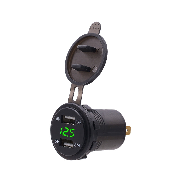 Universal Car Dual Port USB Charger Power Outlet Adapter 4.2A 5V IP66 with LED Digital Voltmeter + 60cm Cable(Green Light)