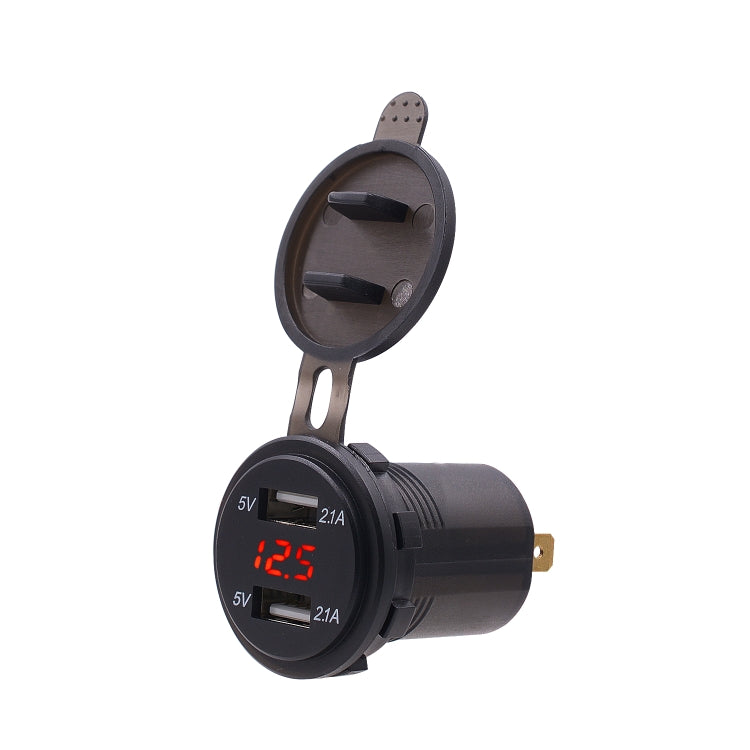Universal Car Dual Port USB Charger Power Outlet Adapter 4.2A 5V IP66 with LED Digital Voltmeter + 60cm Cable(Red Light)
