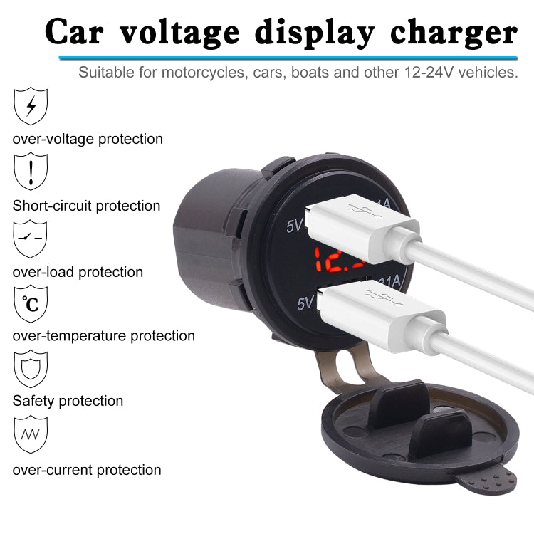 Universal Car Dual Port USB Charger Power Outlet Adapter 3.1A 5V IP66 with LED Digital Voltmeter + 60cm Cable(Red Light) - DIY Modified Charger by PMC TechLife | Online Shopping South Africa | PMC TechLife | Buy Now Pay Later Mobicred