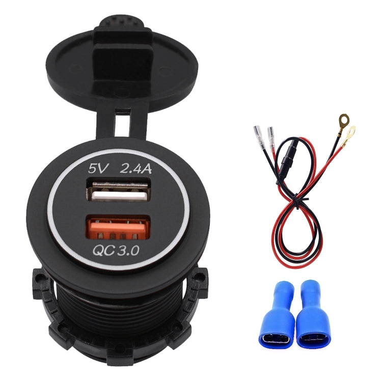 Universal Car QC3.0 Dual Port USB Charger Power Outlet Adapter 5V 2.4A IP66 with 60cm Cable(Blue Light) - DIY Modified Charger by PMC TechLife | Online Shopping South Africa | PMC TechLife | Buy Now Pay Later Mobicred