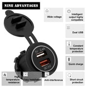 Universal Car QC3.0 Dual Port USB Charger Power Outlet Adapter 5V 2.4A IP66 with 60cm Cable(Blue Light)