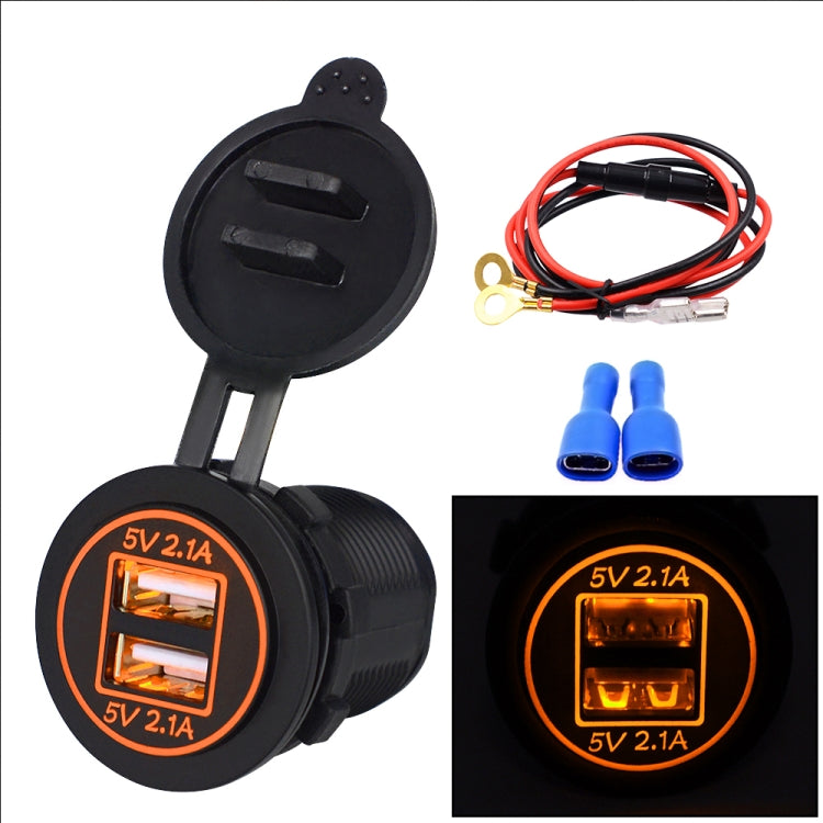 Universal Car Dual USB Charger Power Outlet Adapter 4.2A 5V IP66 with Aperture + 60cm Cable(Orange Light) - DIY Modified Charger by PMC TechLife | Online Shopping South Africa | PMC TechLife | Buy Now Pay Later Mobicred