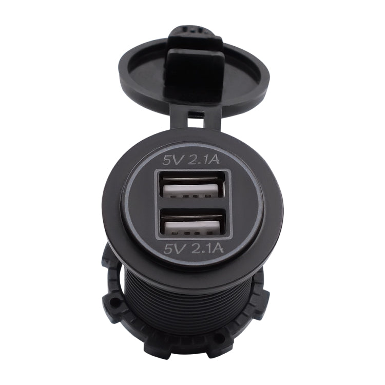 Universal Car Dual USB Charger Power Outlet Adapter 4.2A 5V IP66 with Aperture + 60cm Cable(Red Light)