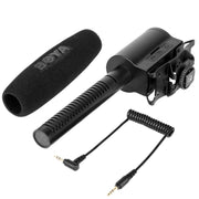 BOYA BY-DMR7 Shotgun Condenser Broadcast Microphone with LCD Display & Integrated Flash Recorder for Canon / Nikon / Sony DSLR Cameras and Video Cameras(Black)