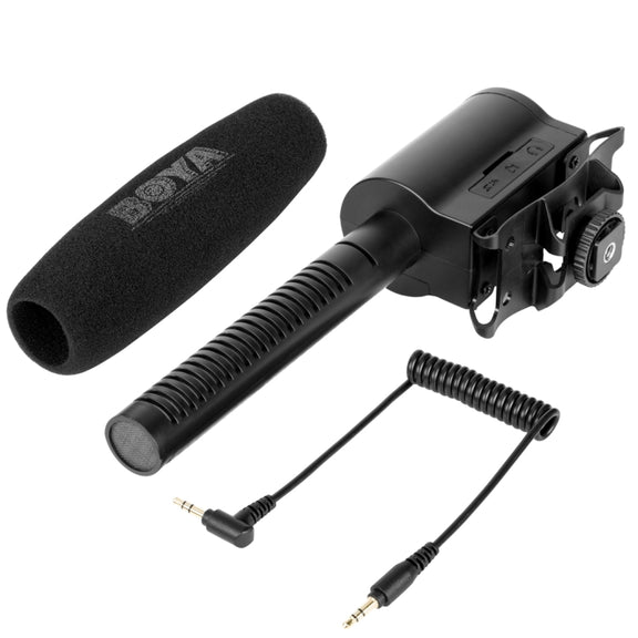 BOYA BY-DMR7 Shotgun Condenser Broadcast Microphone with LCD Display & Integrated Flash Recorder for Canon / Nikon / Sony DSLR Cameras and Video Cameras(Black)