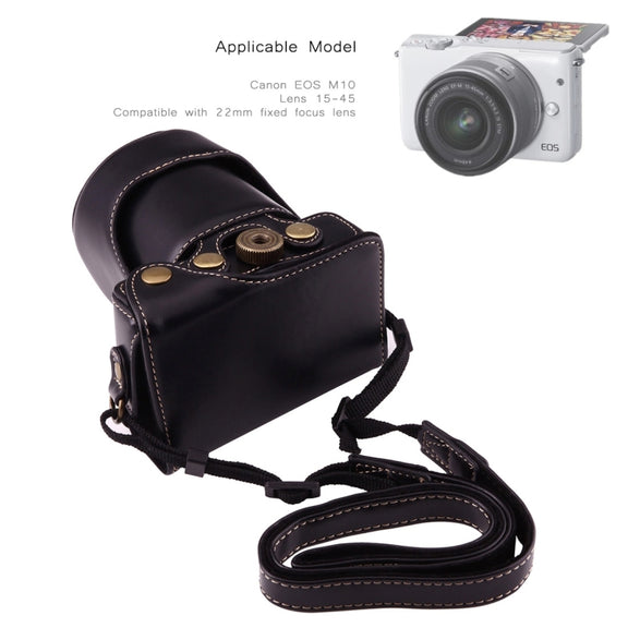 Full Body Camera PU Leather Case Bag with Strap for Canon EOS M10(Black)