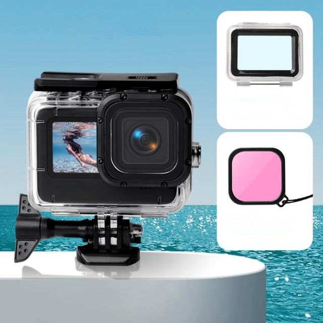Water-resistant Case + Touch Back Cover + Color Lens Filter for GoPro HERO10 Black / HERO9 Black (Pink)