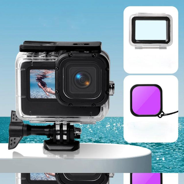 Water-resistant Case + Touch Back Cover + Color Lens Filter for GoPro HERO10 Black / HERO9 Black (Purple)