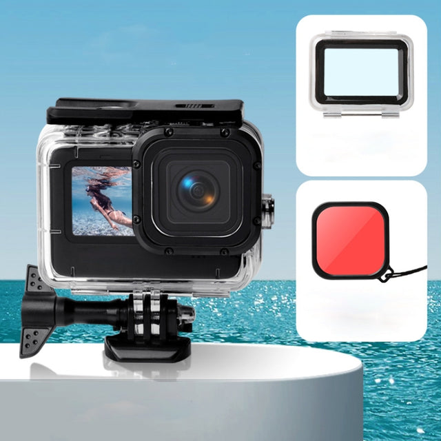 Water-resistant Case + Touch Back Cover + Color Lens Filter for GoPro HERO10 Black / HERO9 Black (Red)